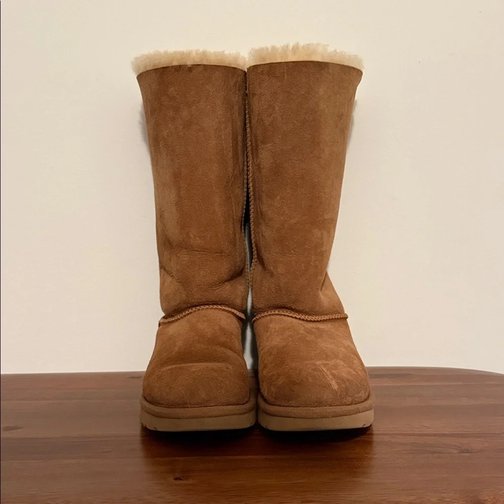UGG Women's Tan Sheepskin Bow Boots - Picture 3 of 6
